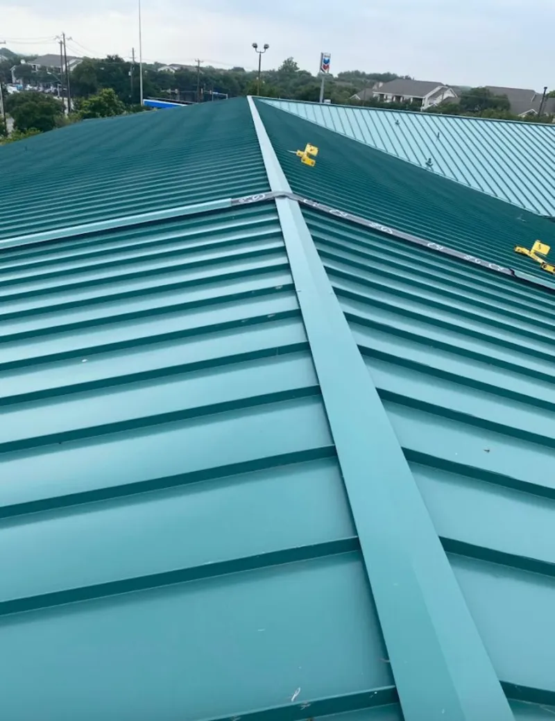 Green commercial metal roof ridge and valley for Metal Roof Repair in Riverhead